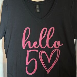 Black T-Shirt with Pink 'Hello 50' Design